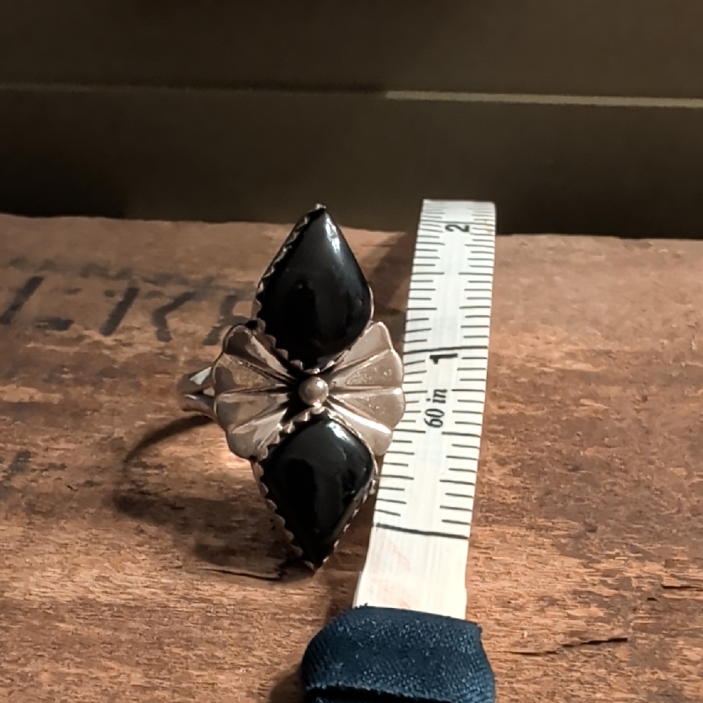 Sterling Silver Black Onyx Teardrop Statement Ring